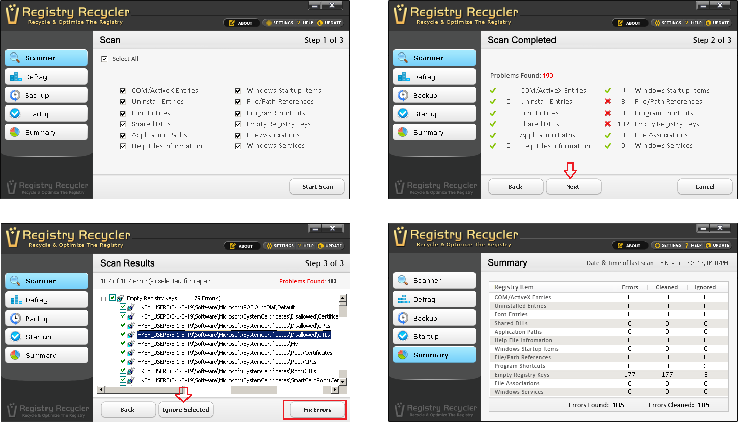 Registry Recycler: интерфейс, экран 2