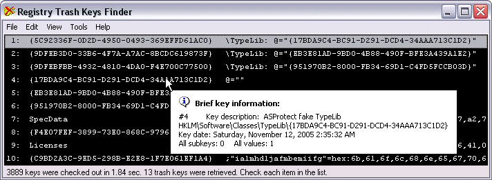 Registry Trash Keys Finder скриншот 1