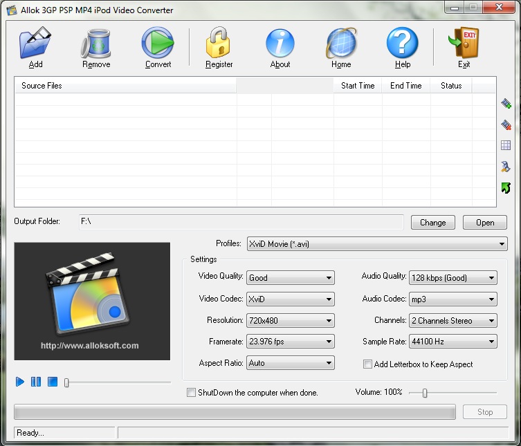 Allok 3GP PSP MP4 iPod Converter скриншот 2