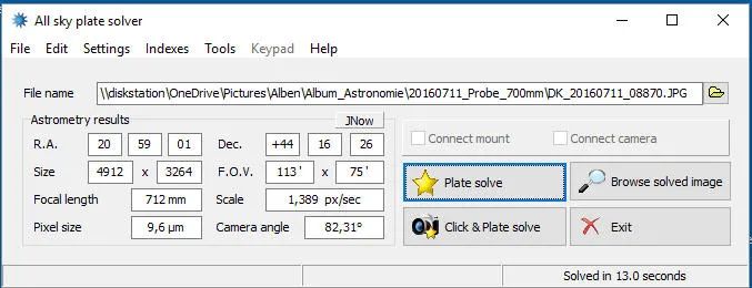 All Sky Plate Solver: подробный обзор локального астрометрического решателя для Windows скриншот 7