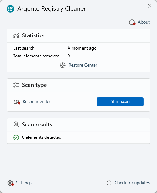 Argente Registry Cleaner скриншот 1