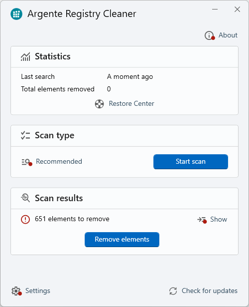 Argente Registry Cleaner скриншот 2