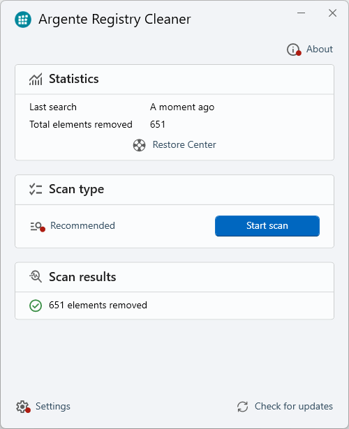 Argente Registry Cleaner скриншот 4