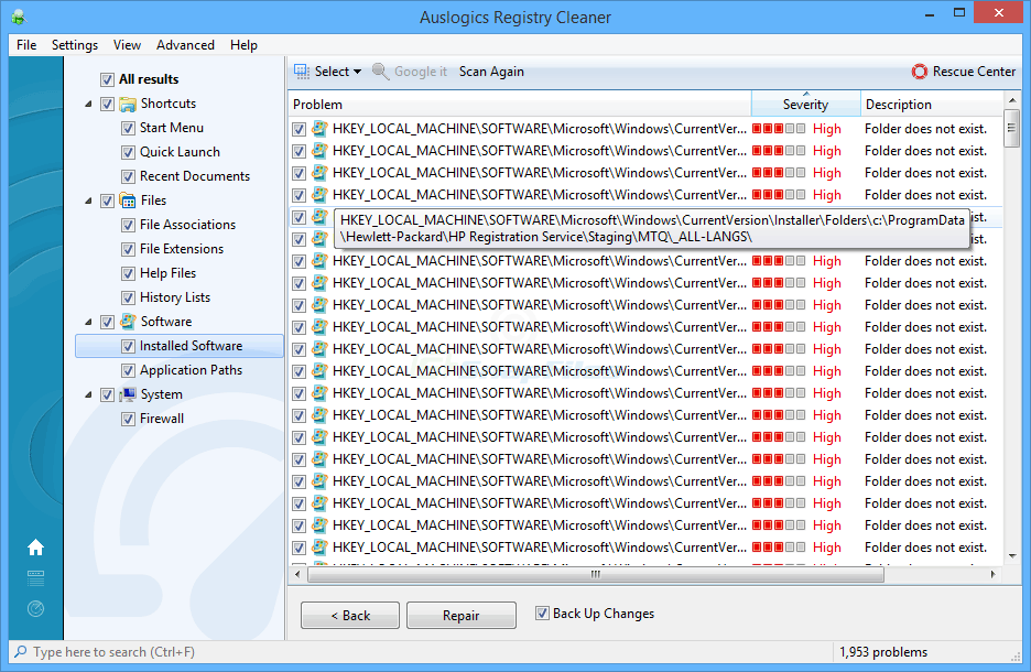 Auslogics Registry Cleaner скриншот 2