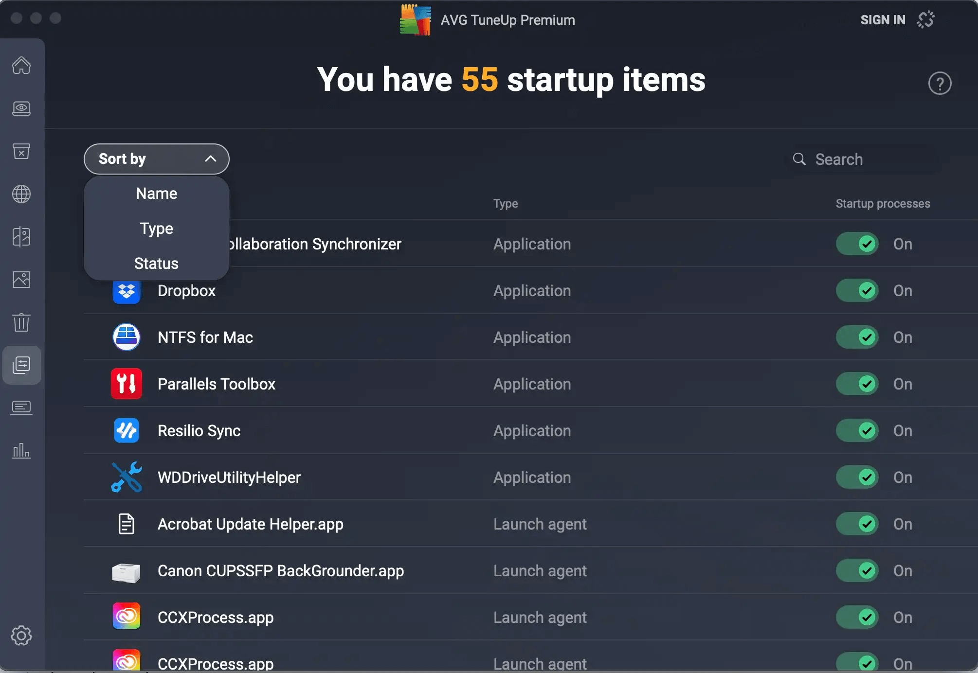 Интерфейс AVG TuneUp