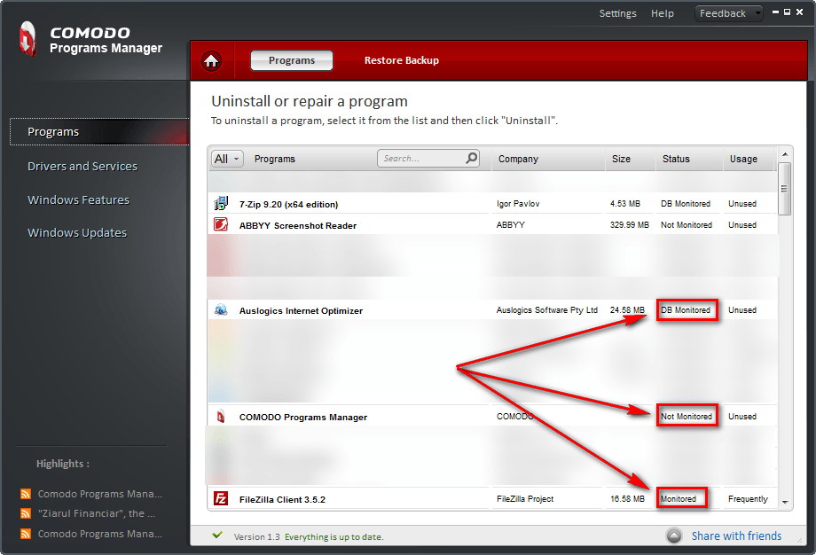 Comodo Programs Manager скриншот 3