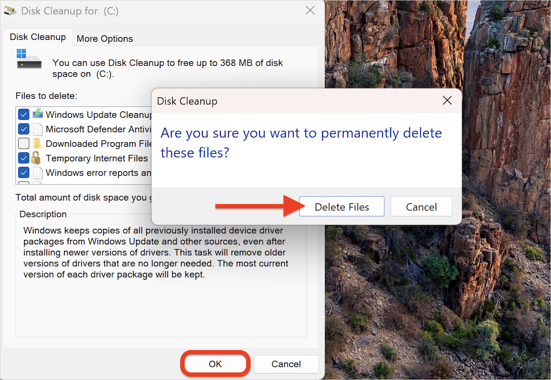 Интерфейс Windows Disk Cleanup