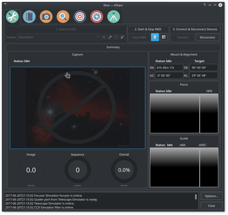 Ekos: управление астрофотографией, обсерваторией и автоматическими съёмочными сессиями скриншот 1