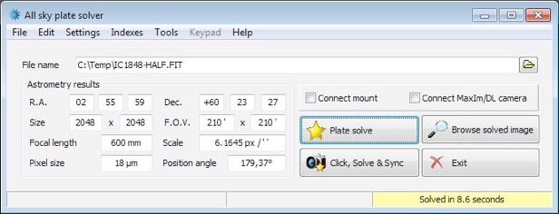 All Sky Plate Solver: подробный обзор локального астрометрического решателя для Windows скриншот 1
