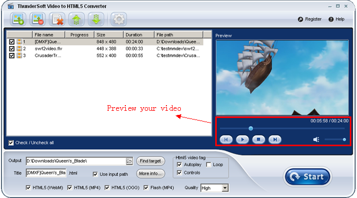 ThunderSoft Video to HTML5 Converter скриншот 3