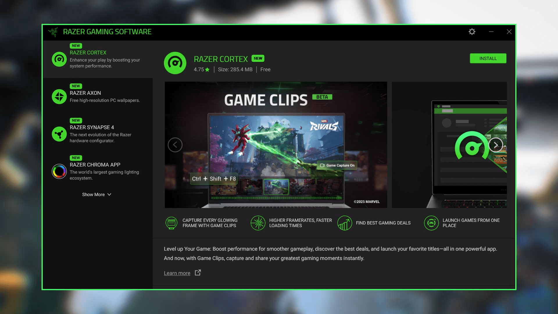 Интерфейс Razer Cortex