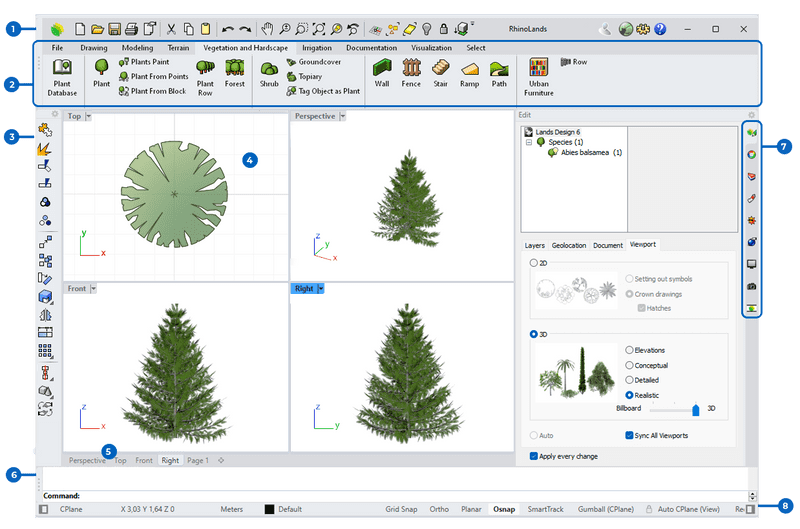 RhinoLands 6.5: BIM-проектирование ландшафта, рельефа, озеленения и документации скриншот 1
