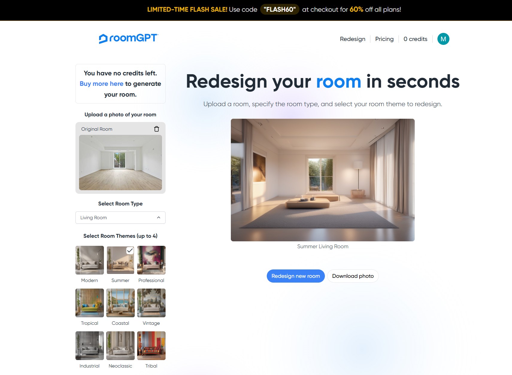 RoomGPT: подробный обзор интерфейса, функций, ограничений и работы с интерьером скриншот 1