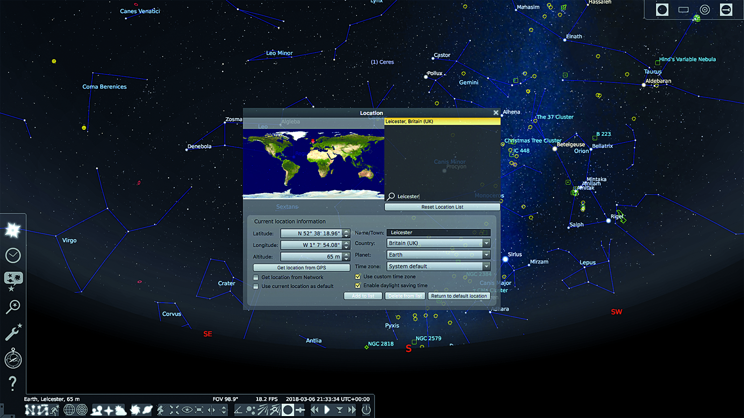 Stellarium — подробный обзор настольного планетария, функций, настройки и требований скриншот 1