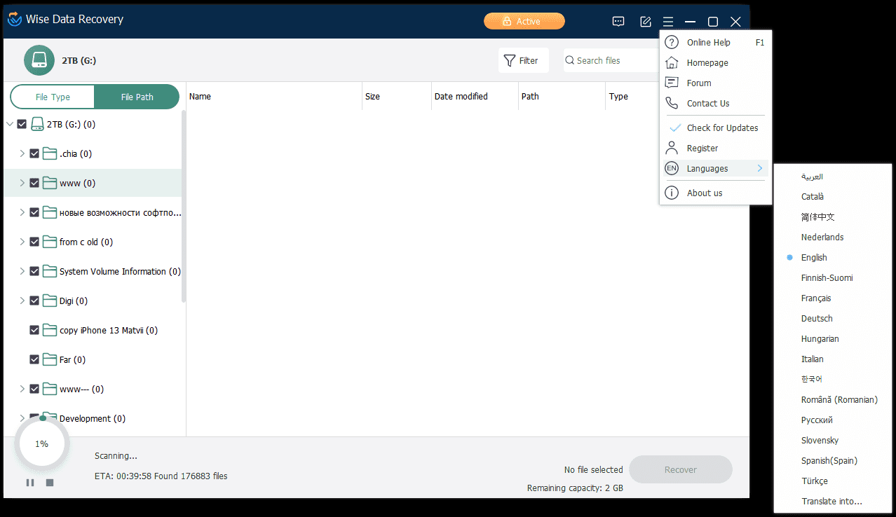 Интерфейс Wise Data Recovery с результатами сканирования