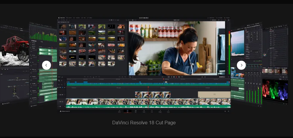 Интерфейс DaVinci Resolve при монтаже фото и видео