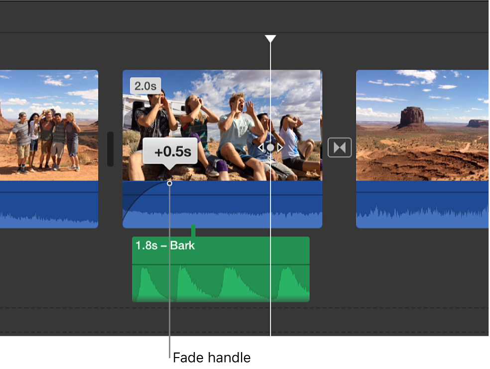 Ручка затухания на аудиоклипе в iMovie