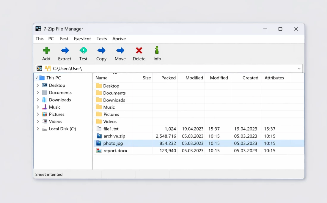 Интерфейс файлового менеджера 7-Zip