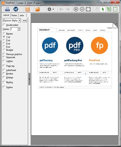 Интерфейс FinePrint с режимом Booklet в панели Layout