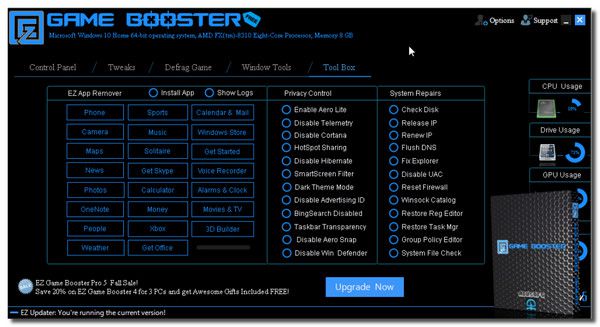 Интерфейс EZ Game Booster