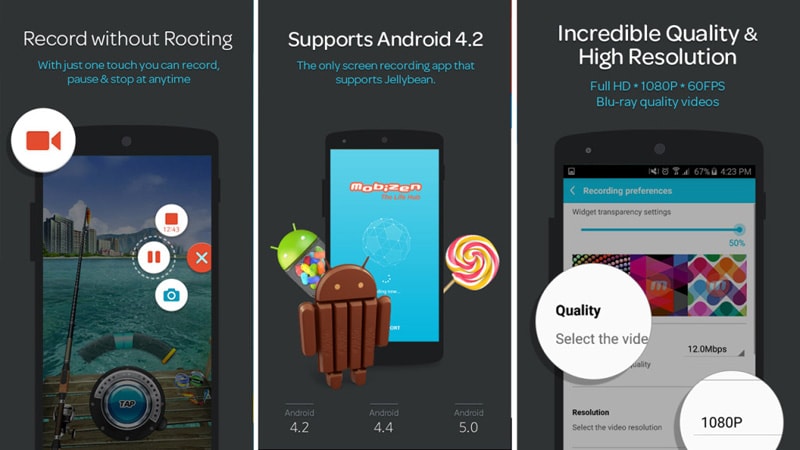Интерфейс Mobizen Screen Recorder