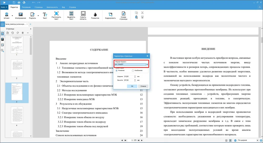 Параметры страницы PDF Commander с настройкой геометрии