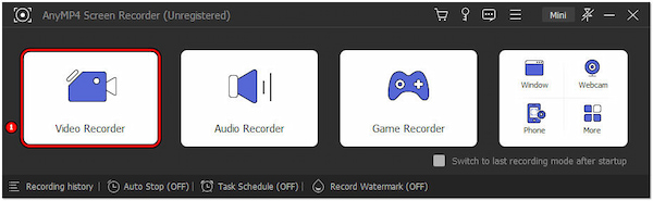 Переход к режиму Video Recorder в AnyMP4 Screen Recorder
