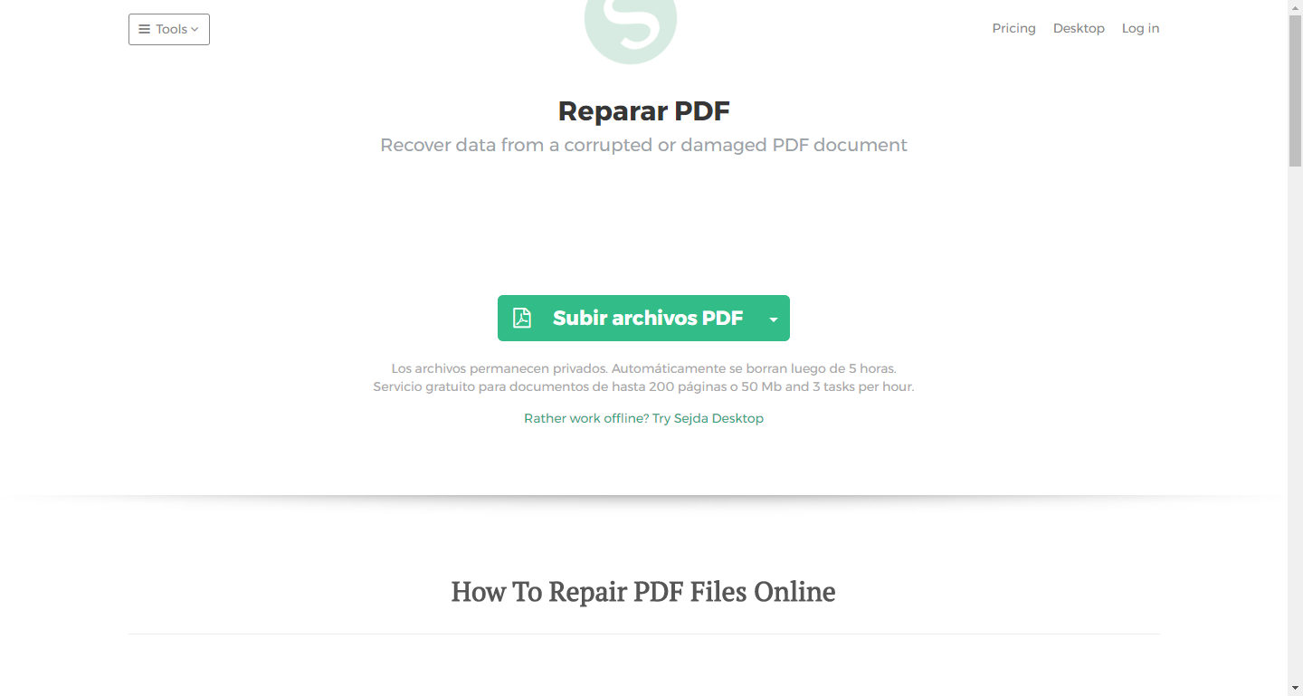 Интерфейс Sejda для работы с PDF