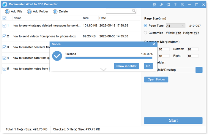 Завершенная конвертация в Coolmuster Word to PDF Converter