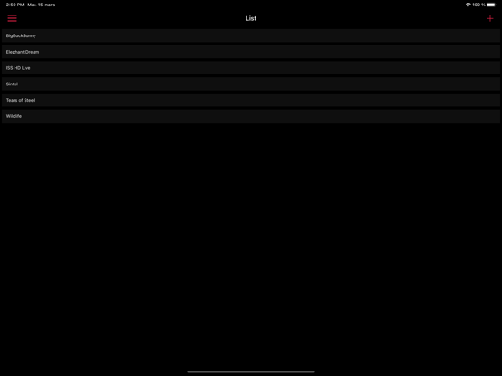 Интерфейс M3U8 Stream Player на iPad со списком потоков