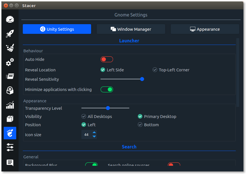 Gnome Settings в Stacer