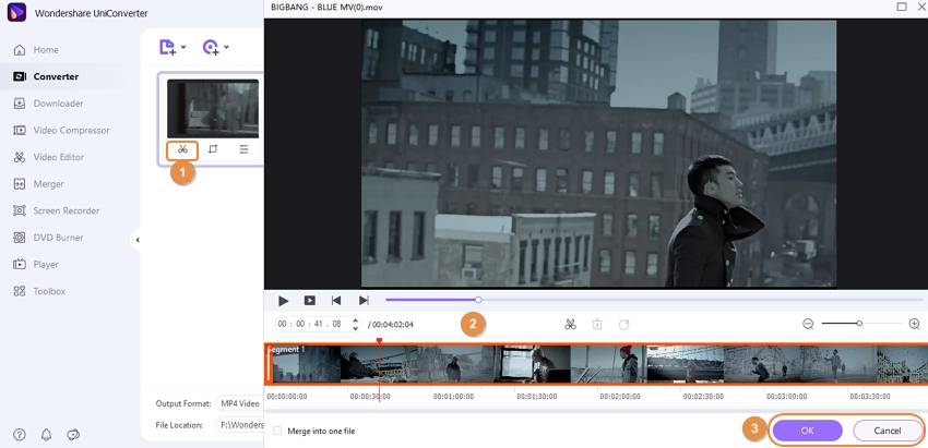 Разделение MOV на сегменты в Wondershare UniConverter