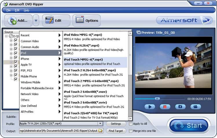 Интерфейс Aimersoft DVD Ripper