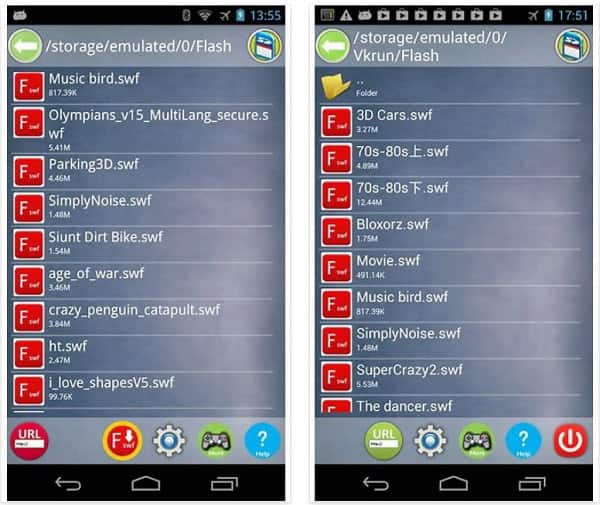 Файловый браузер SWF Player - Flash File Viewer на Android со списком SWF-файлов