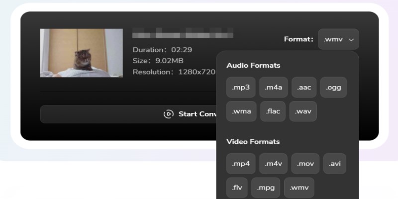 Список Audio Formats с MP3 в iMyMac Online Converter