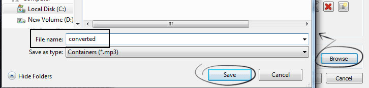Выбор папки и имени выходного файла в VLC Media Player