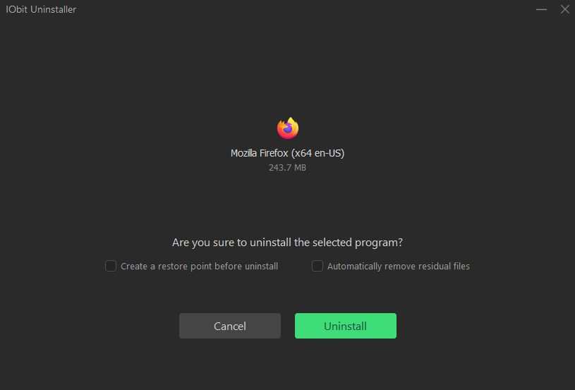 Параметры точки восстановления и удаления остатков в IObit Uninstaller