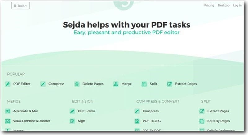 Интерфейс онлайн-редактора Sejda PDF Editor