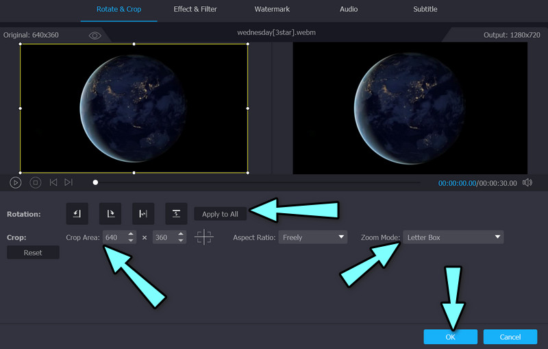 Vidmore Video Converter: Rotate & Crop, Aspect Ratio и Zoom Mode