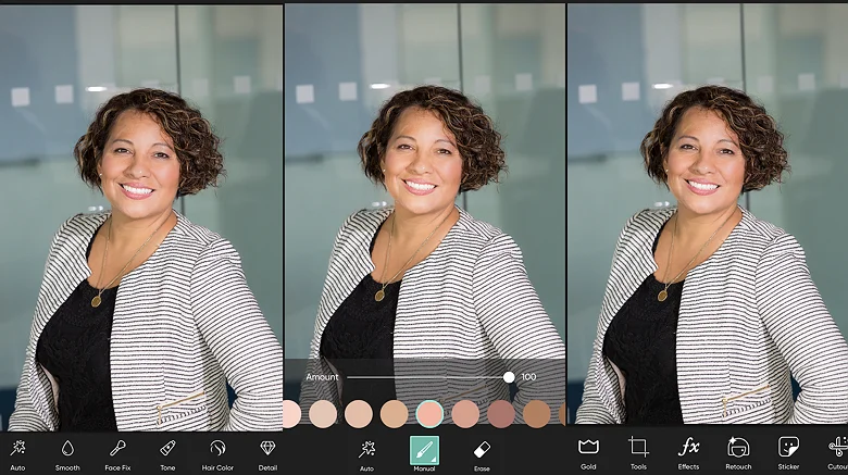 Этапы выбора Skin Tone и ручной кисти в PicsArt