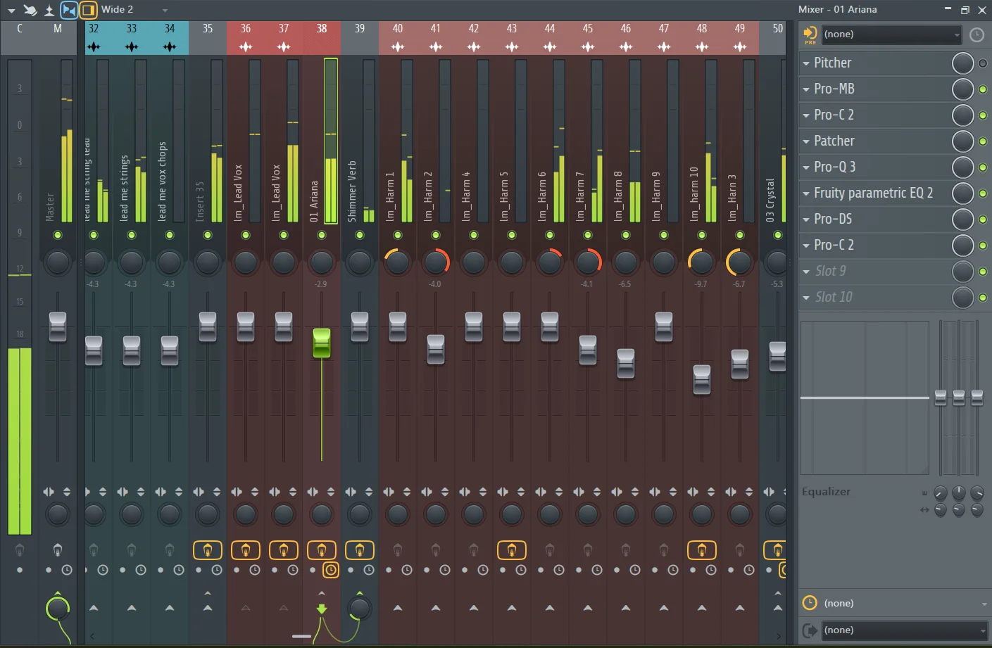 Mixer FL Studio с каналами и эффектами
