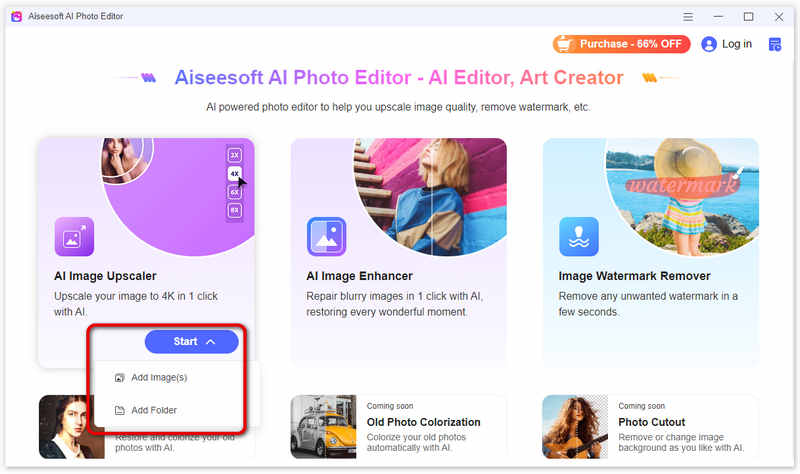 Выбор изображения или папки в Aiseesoft AI Photo Editor
