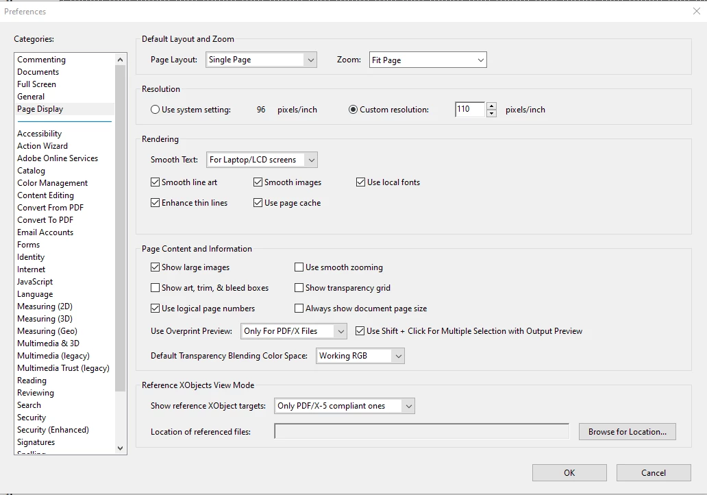 Окно Page Display в Adobe Acrobat с параметром Zoom Fit Page