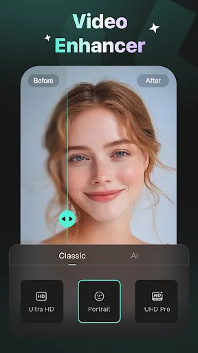 Интерфейс Winkit Video Enhancer с режимами Ultra HD и Portrait
