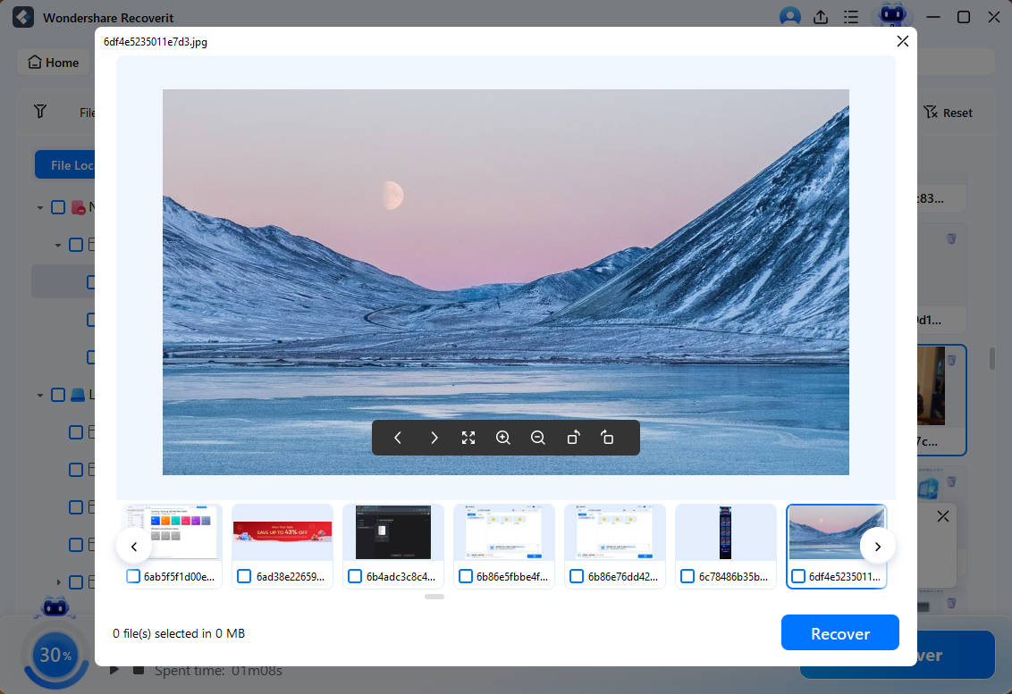 Предпросмотр фотографии в Wondershare Recoverit