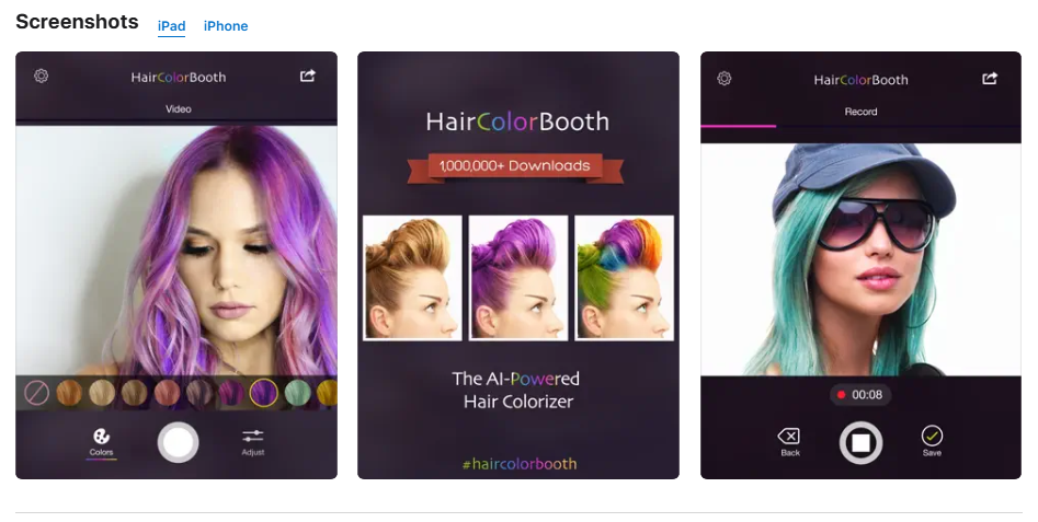 Интерфейс Hair Color Booth для примерки или изменения цвета волос