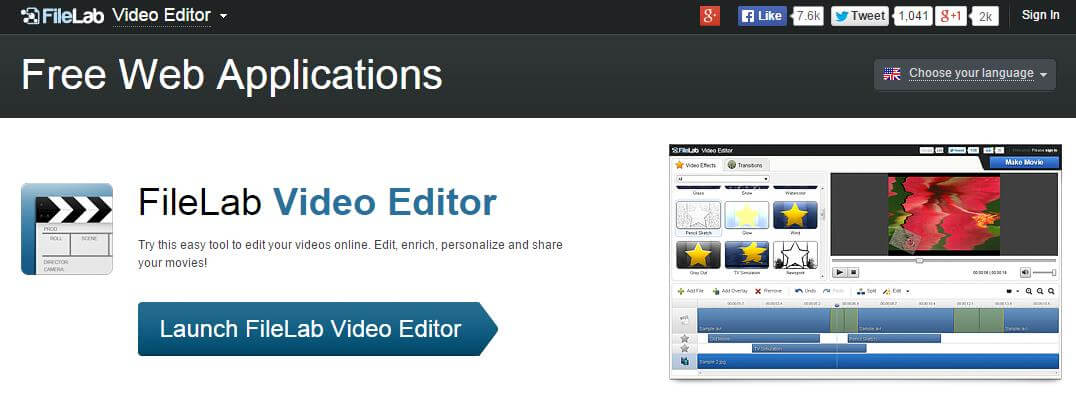 Историческая страница FileLab Video Editor и окно редактора