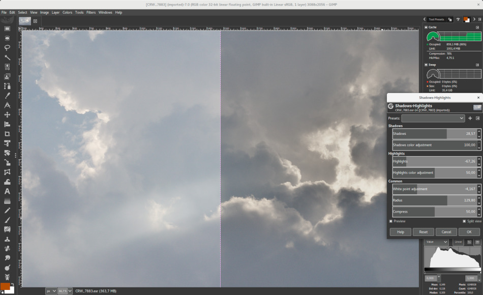 Панель Shadows-Highlights в GIMP