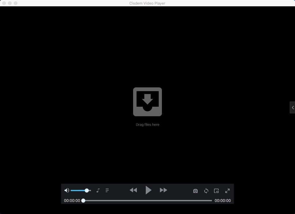 Главное окно Cisdem Video Player с областью Drag files here и элементами воспроизведения