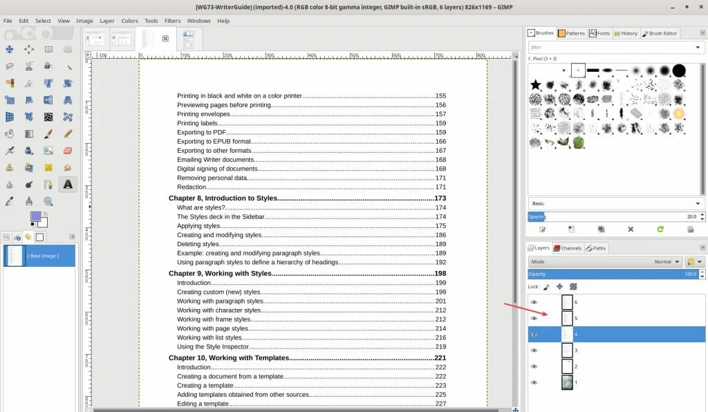 Страница PDF после растрирования и редактирования в GIMP